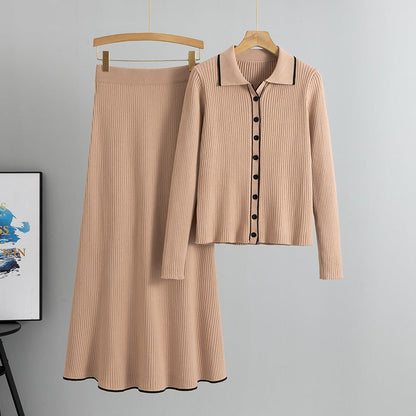Women's Two-piece Set Knitted Collar Slim Korean Suits