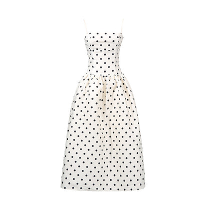 Women's Fitted Waist Polka Dots Printed French Dresses