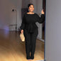 Women's Graceful Lace Drawstring Long Sleeve Trousers Suits