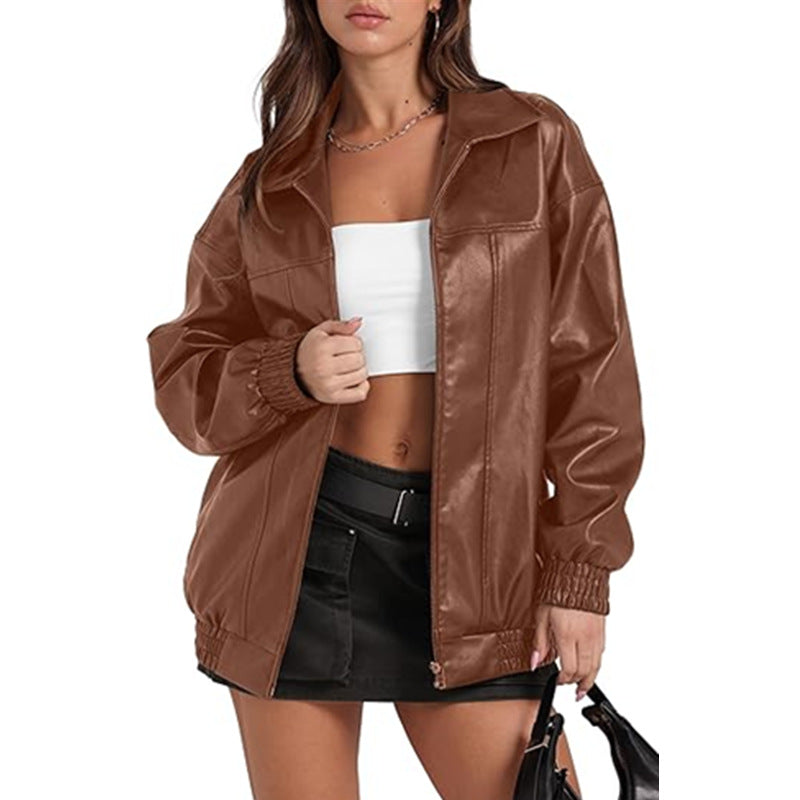 Women's Long Sleeve Lapel Zipper Side Pocket Jackets