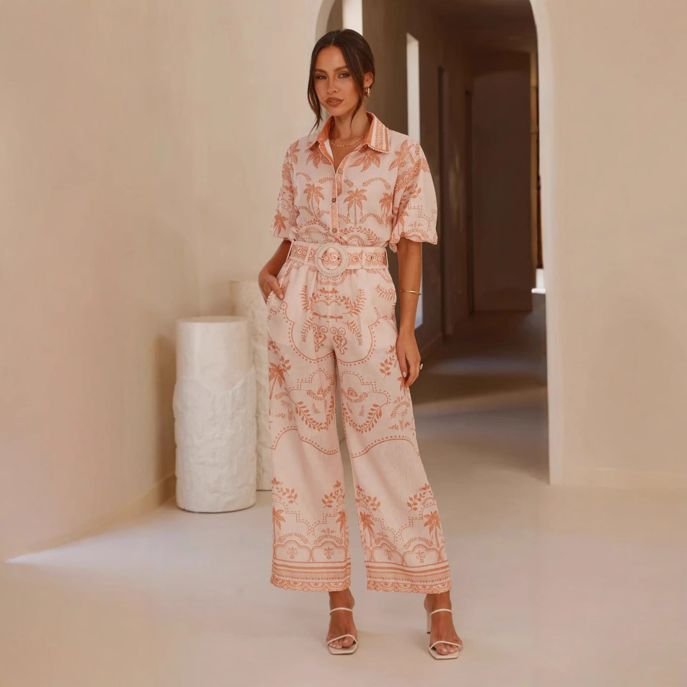 Casual Temperament Linen Sleeve Belt Slimming Suits