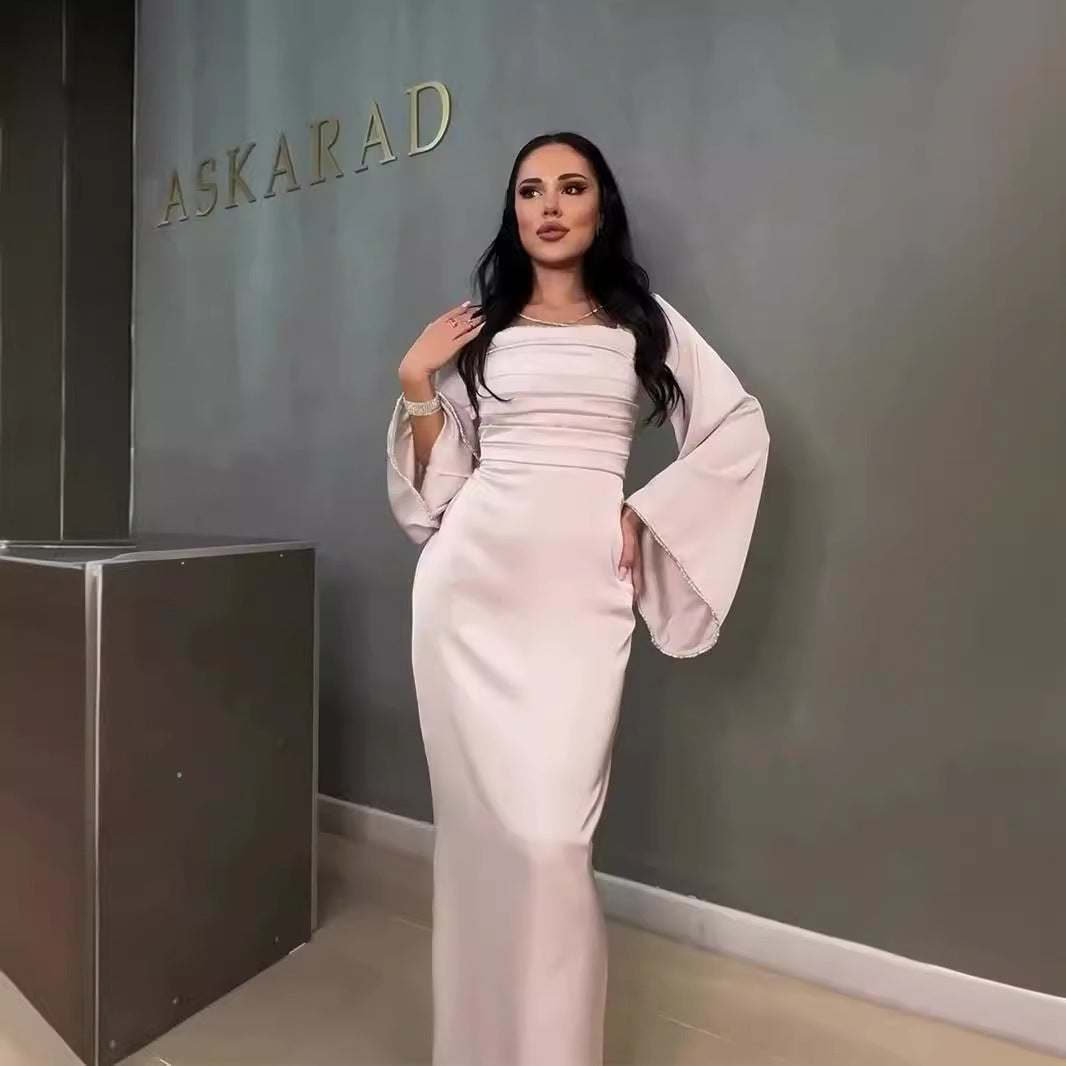Women's Autumn Tied Long Sleeves Satin Dress Dresses