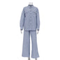 Women's Striped Lapel Shirt Long Sleeve Wide Leg Loose Suits
