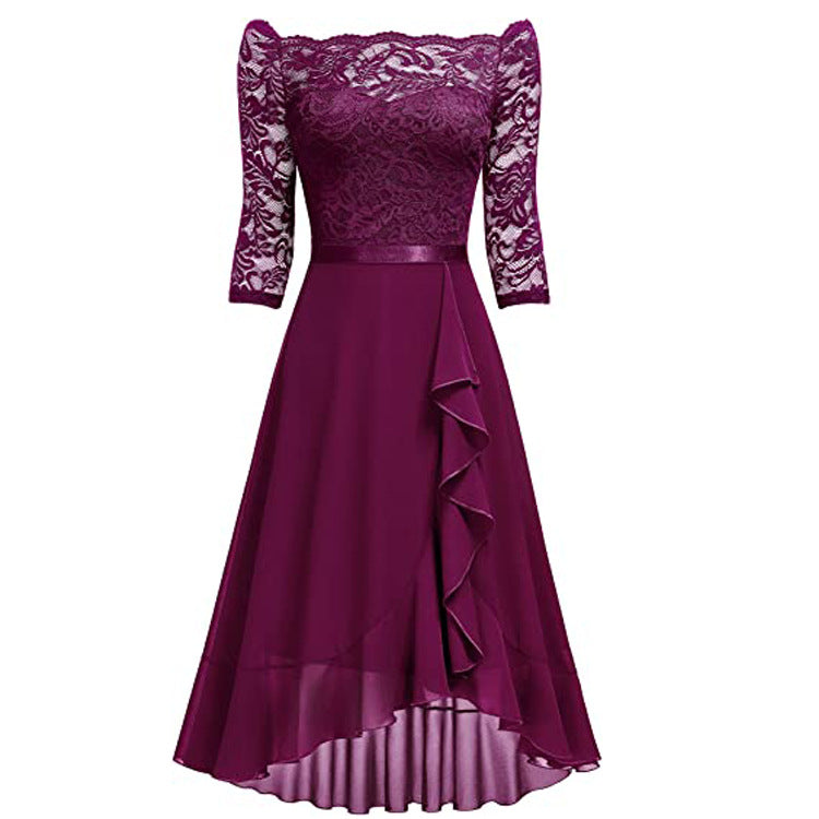 Women's Mid-length Dress Sexy Lace Chiffon Dresses