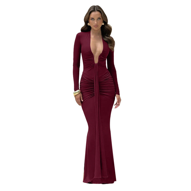 Women's Deep Dress Sexy Collar Long-sleeved For Dresses