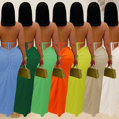 Women's Fashion Wear Sexy Knitted Halter Backless Dresses