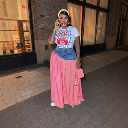 Women's Sexy Fashion Hot T-shirt Denim Stitching Suits