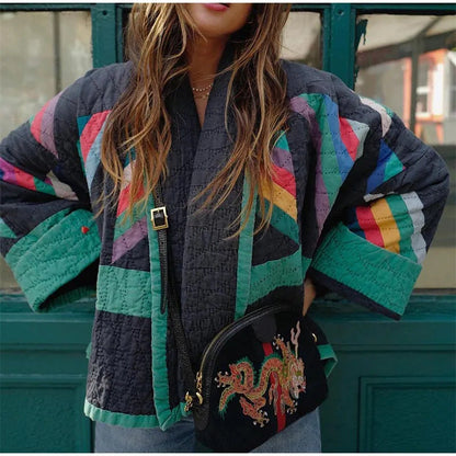 Women's Street Fashion Print Stitching Cotton Coats