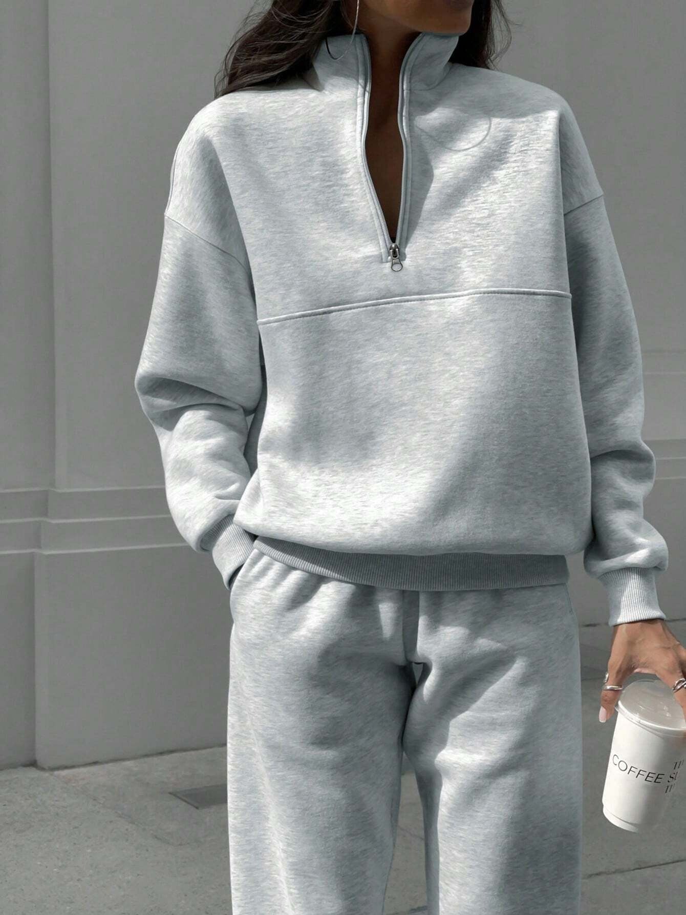 Fashion Zipper Lapel Solid Color Casual Suits