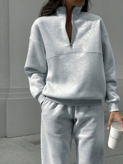 Fashion Zipper Lapel Solid Color Casual Suits