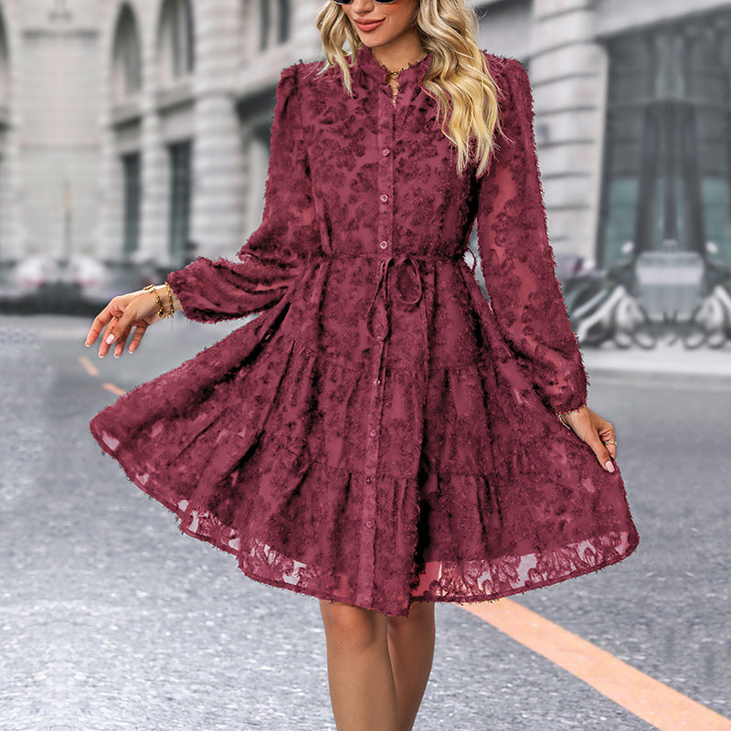 Black Dress Autumn Jacquard Long Sleeve Dresses
