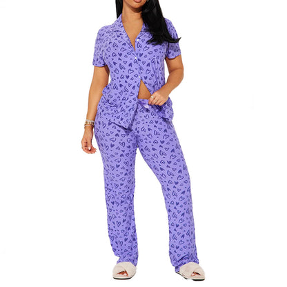 Women's Home Comfortable Sleeve Front Button Elastic Suits