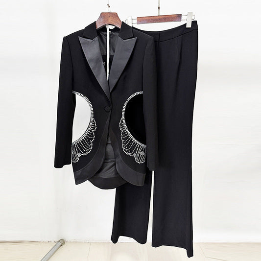 Summer Personality Hollow Out Rhinestone Trousers Suits