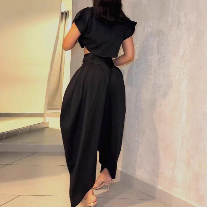 Summer Round Neck Sleeveless Solid Color Slim Suits