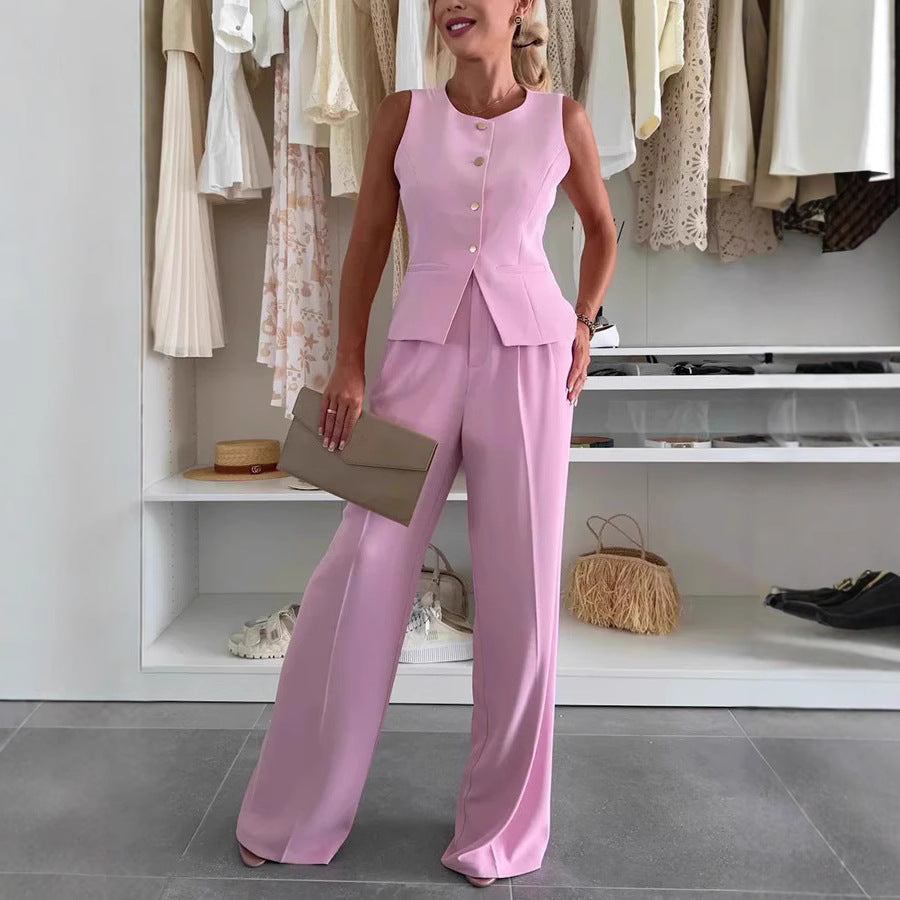 Women's Elegant Commuter Fastener Decoration Trousers Suits