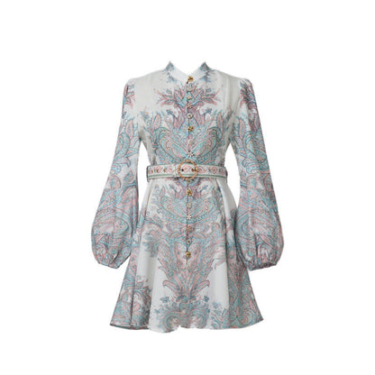Design High Version Single-breasted Stand-up Collar Puff Sleeve Dresses