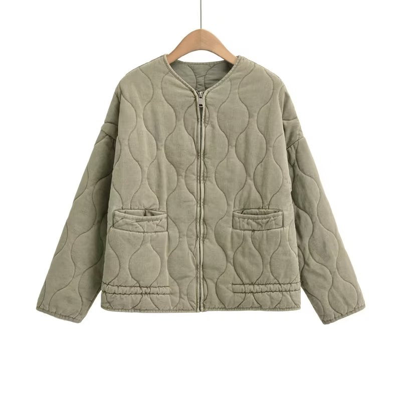 Women's Stand Collar Zipper Large Pocket Long Sleeve Coats
