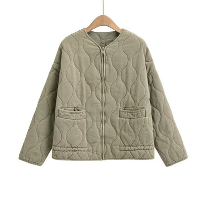 Women's Stand Collar Zipper Large Pocket Long Sleeve Coats