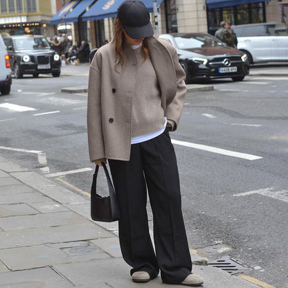 Women's Vintage Brown Woolen Commuter Warm Outerwear Coats