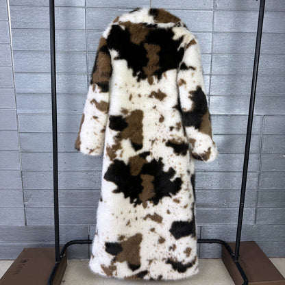Women's Pattern Imitation Fox Furry Fur Extended Coats