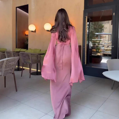 Women's Lace Up Long Sleeve Dress Elegant Dresses