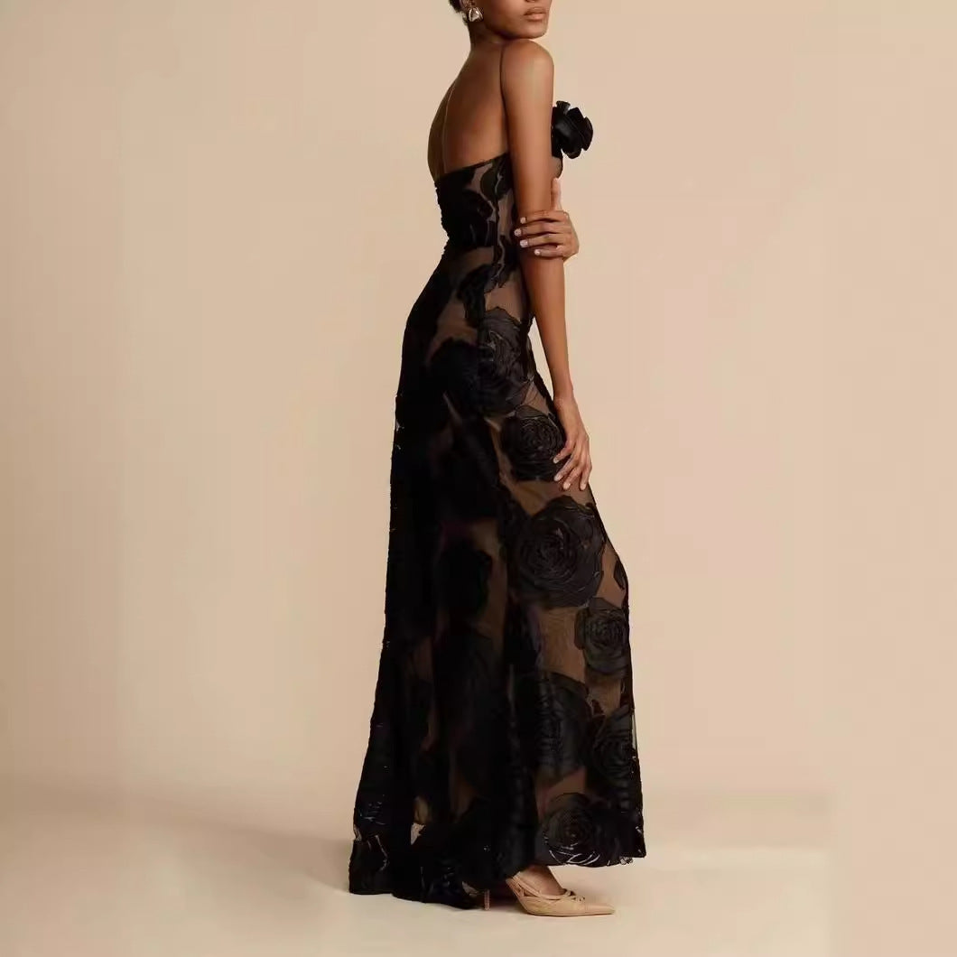 Women's Black Slip Dress Sexy Backless Long Dresses