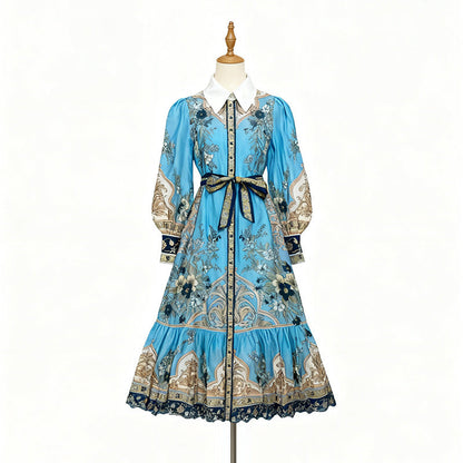 Women's Style Palace Elegant Printed Dress Early Autumn Dresses