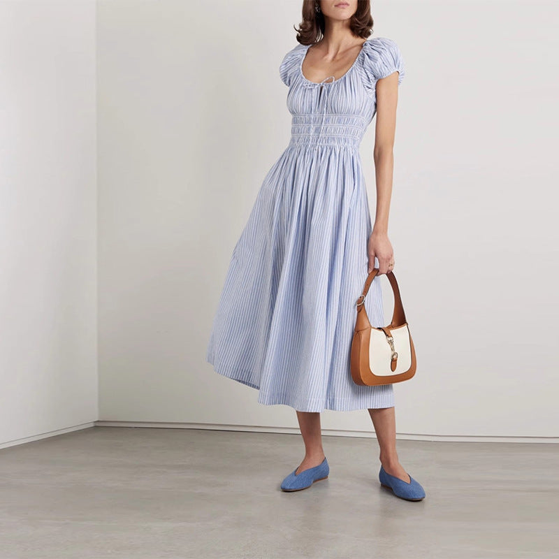 Women's Square Collar Cotton Holiday Waist Mid-length Dress Dresses