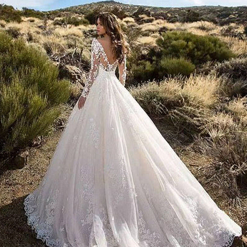 Women's Dress Long Sleeve Solid Color Lace Wedding Dresses
