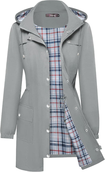 Women's Casual Fashion Plaid Long Sleeve Anorak Coats