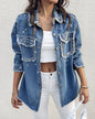 Beauty Beaded Contrast Color Denim Long-sleeved Suits