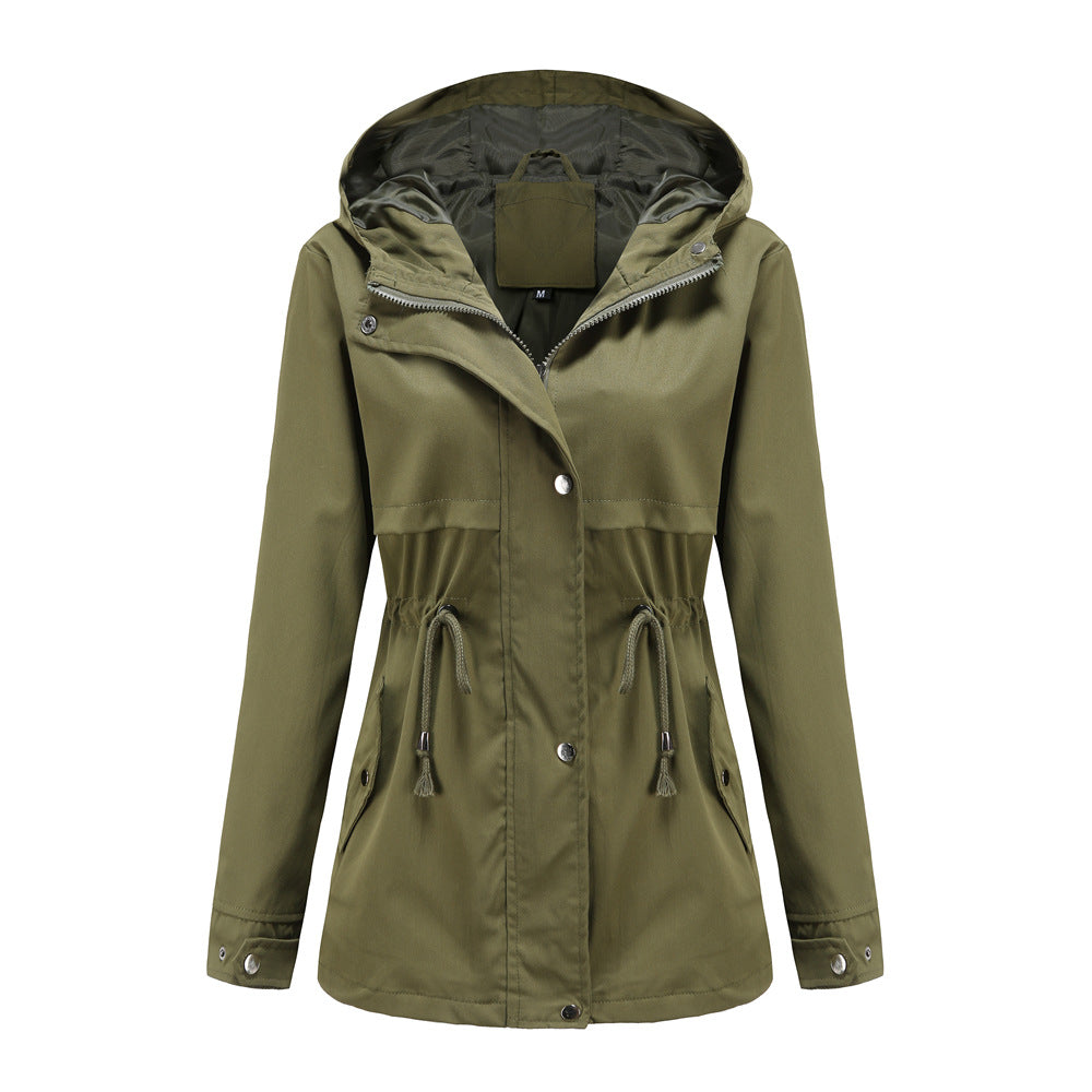 Women's European Raincoat Mid-length Hooded Thin Trench Coats
