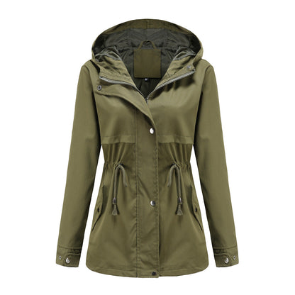 Women's European Raincoat Mid-length Hooded Thin Trench Coats