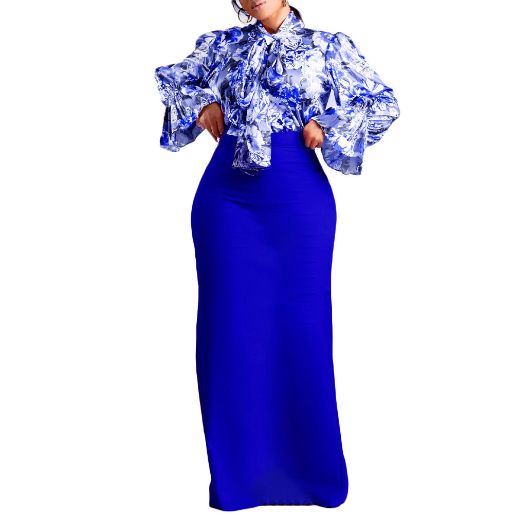 Women's Fashion Printed Lace Up Long Sleeve Suits