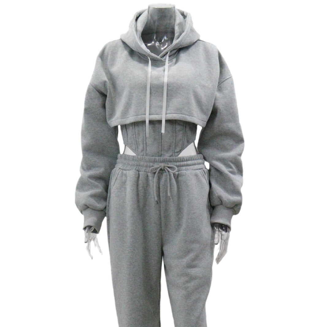 Fashion Casual Hooded Drawstring Fishbone Cinched Suits