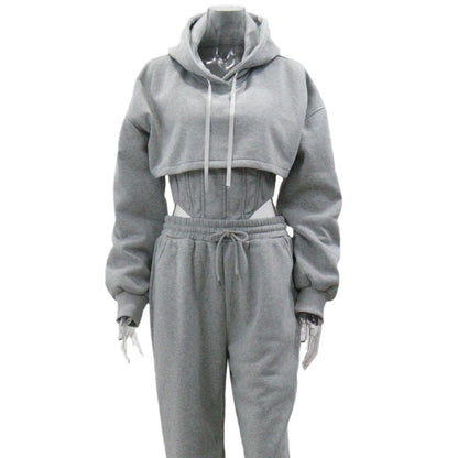 Fashion Casual Hooded Drawstring Fishbone Cinched Suits