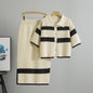 Women's Summer Fashion Elegant Striped Knitted Short-sleeved Midi Suits