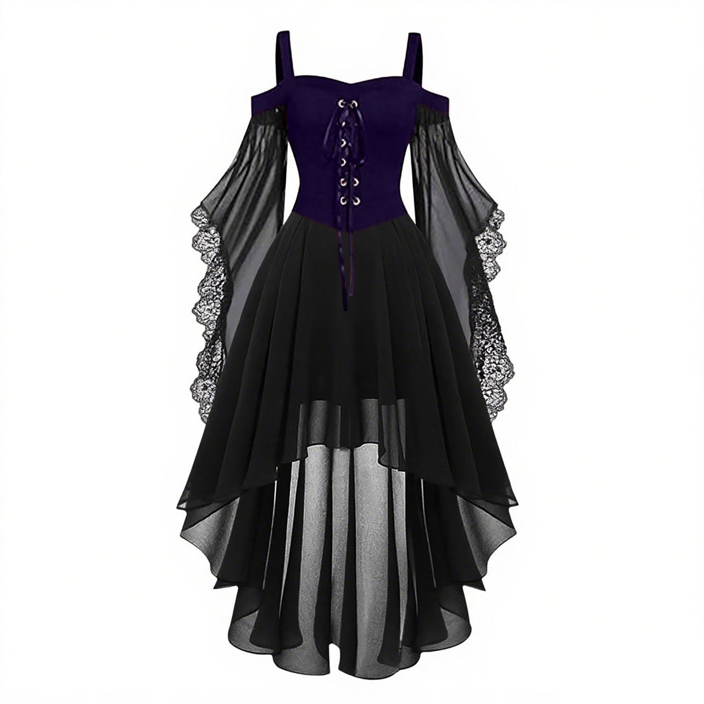 Gothic Style Halloween Witch Front Back Long Dresses