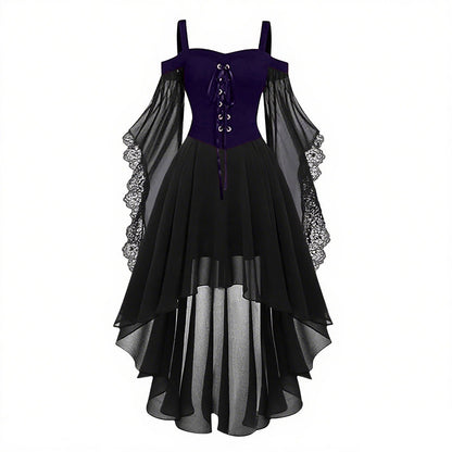 Gothic Style Halloween Witch Front Back Long Dresses