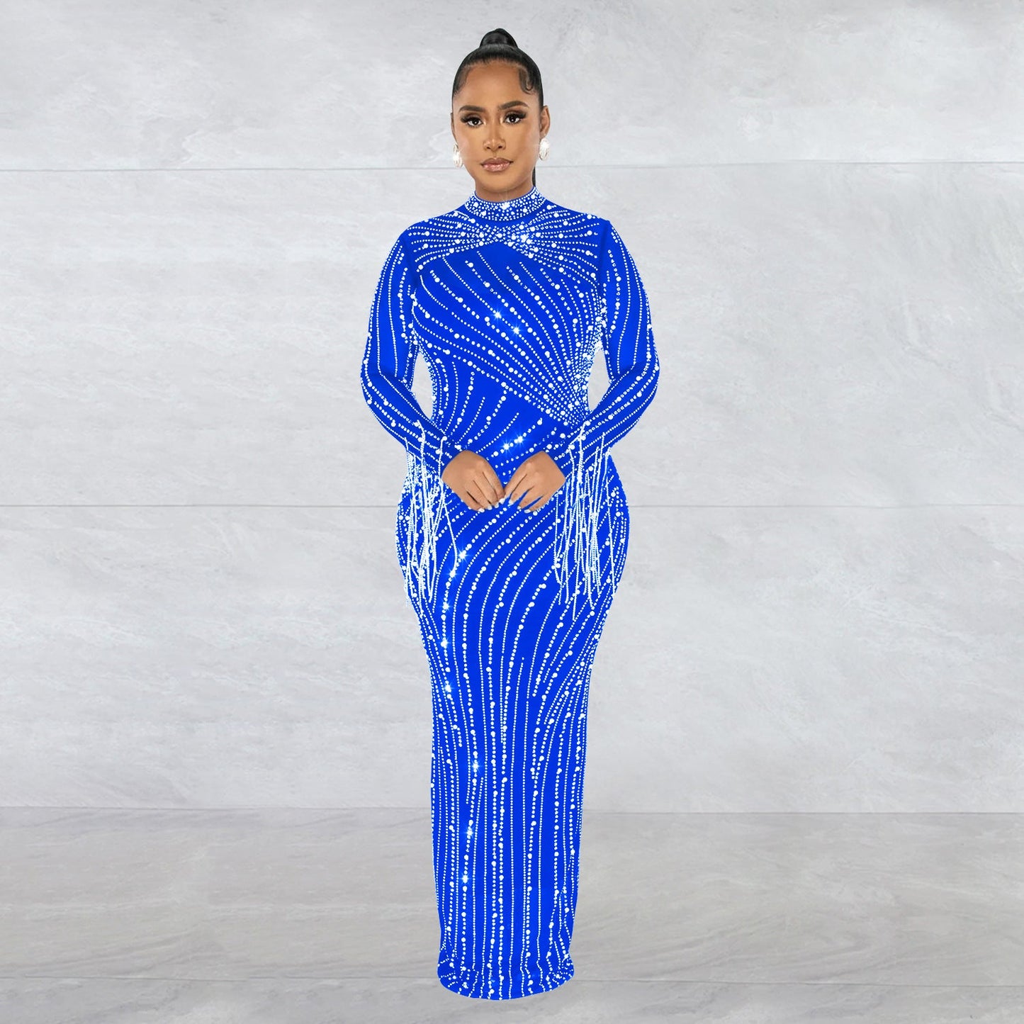Women's Hot Drilling Long Sleeve Dress Lining Dresses