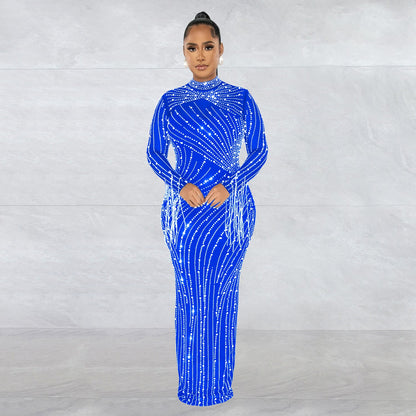 Women's Hot Drilling Long Sleeve Dress Lining Dresses