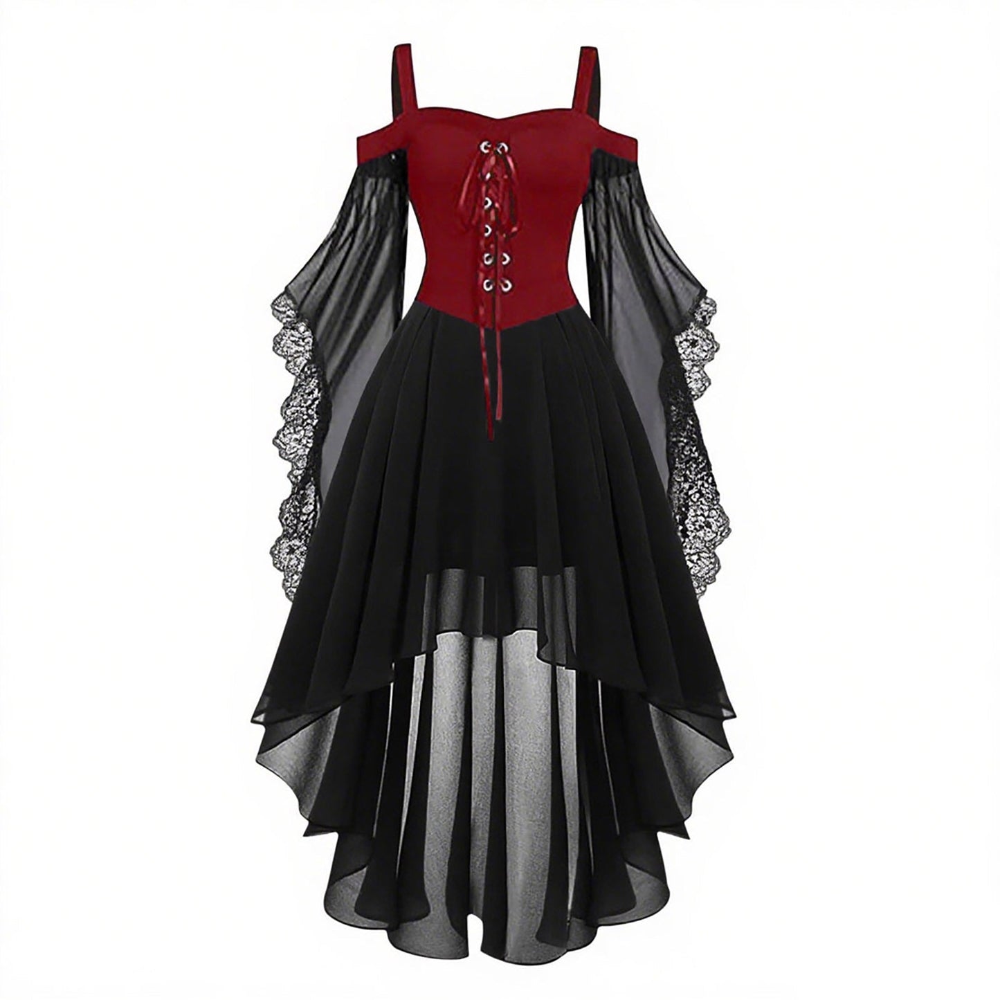 Gothic Style Halloween Witch Front Back Long Dresses