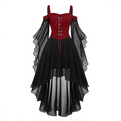 Gothic Style Halloween Witch Front Back Long Dresses