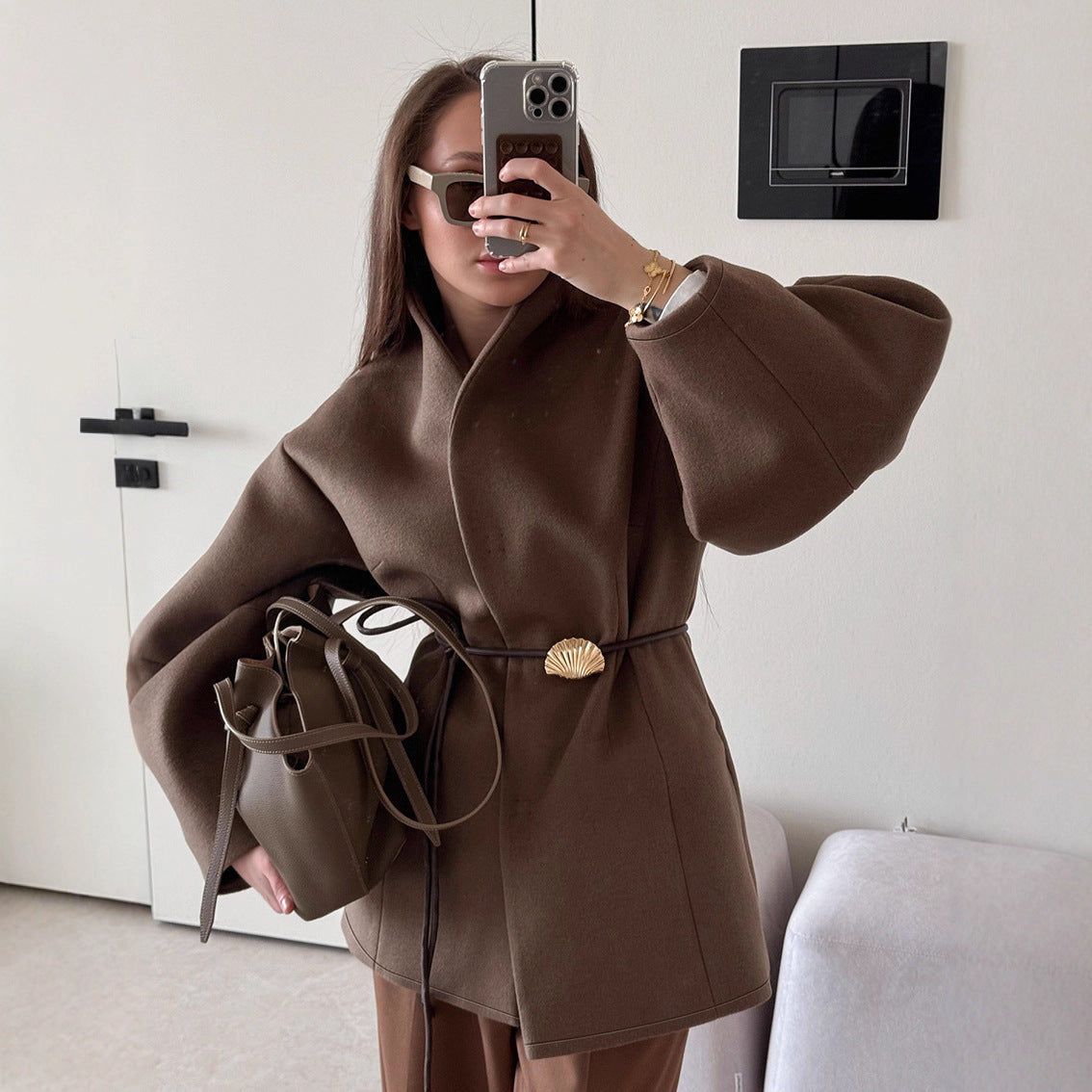 Women's Graceful Stand Collar Long Sleeve Woolen Coats