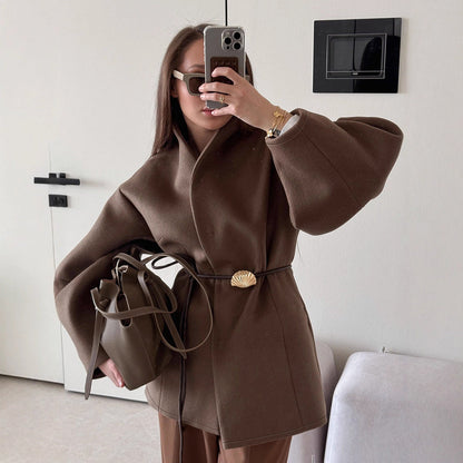 Women's Graceful Stand Collar Long Sleeve Woolen Coats