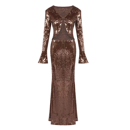 Luxury Dark Brown Sequined Dress Party Dresses