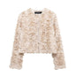 Women's Fashion Round Neck Flower-shaped Texture Coats