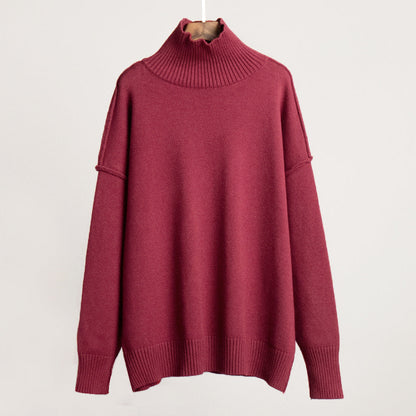Women's Patchwork Turtleneck Casual Lazy Thickened Pullover Sweaters