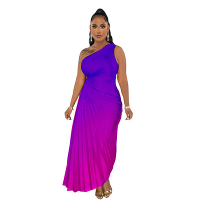 Women's Fashion Gradient Plain Printed Draped Dress Dresses