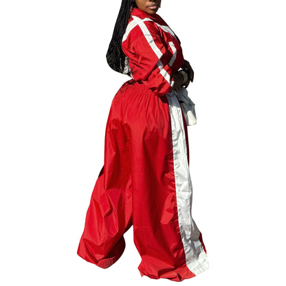 Women's Sportswear Woven Baggy Two-piece Set Stitching Suits
